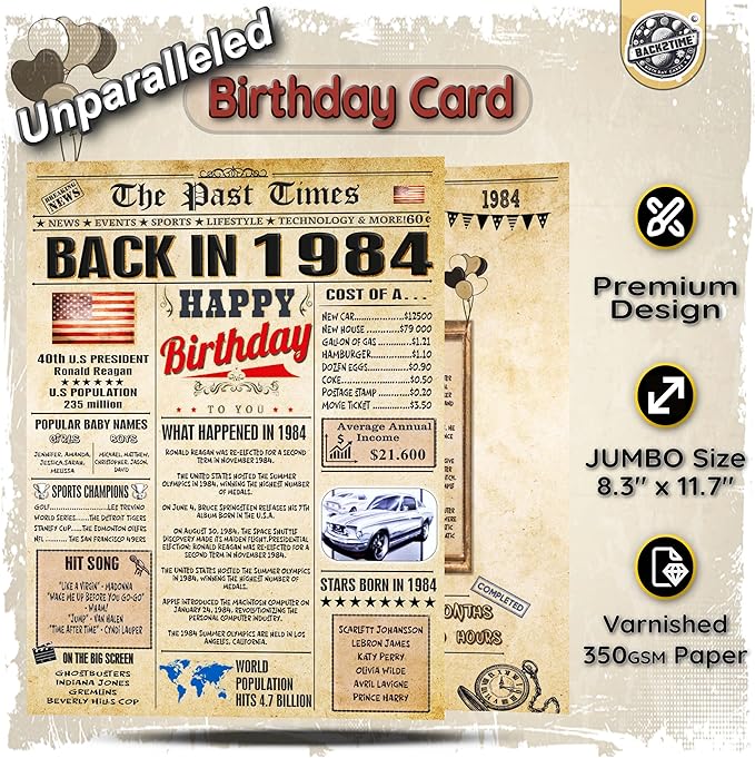 42nd Birthday Card for Women Men - Back In 1984 Newspaper - 42 nd Happy BIRTHDAY card - 42 birthday gift for Her Him - JUMBO size - 42nd birthday decorations Dad Mom - Best gifts for 42 year old