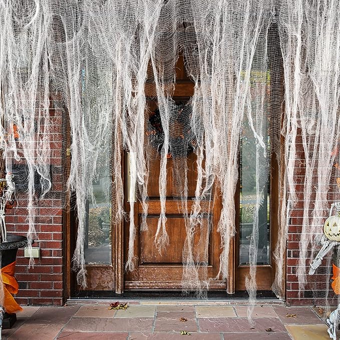 Watayo 196 x 39 Inch Halloween Creepy Cloth, Large White Scary Spooky Cheese Cloth, Windows Entryways Cover Gauze for Halloween Party Outdoor Home Wall Decor Supplies