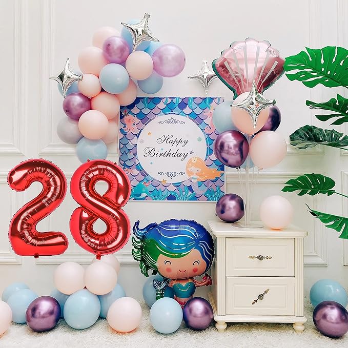 Smlpuame 40 inch Number Balloon 0-9 Red Large Number 28 Balloons,Digital Balloons for Birthday Party Celebration Decorations Supplies, Helium Foil Number Balloons for Wedding Anniversary