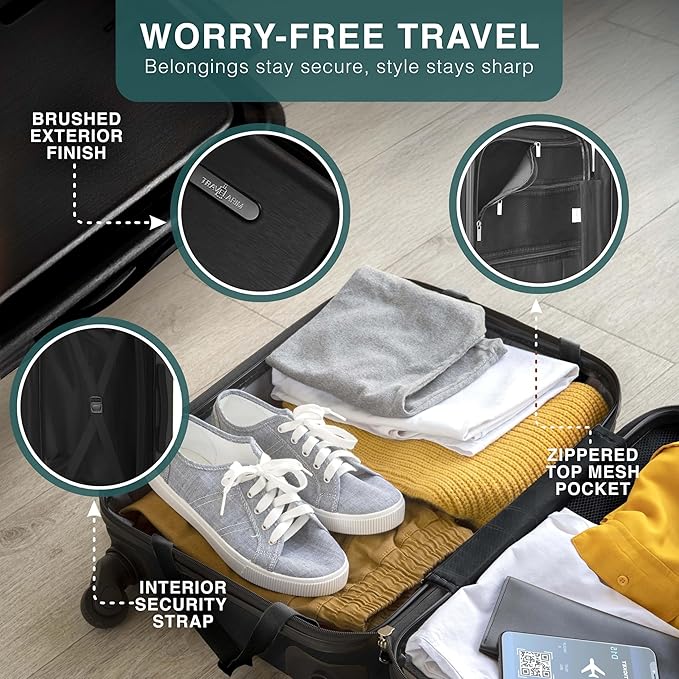 TRAVELARIM 28 Inch Luggage with Spinner Wheels, Hard Shell Suitcase with TSA Locks for Luggage, Travel Large Suitcase, Expandable Hard Shell Suitcases, Jet Black