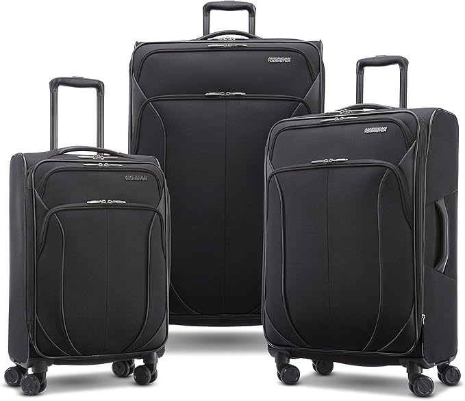 American Tourister 4 KIX 2.0 Softside Expandable Luggage with Spinners, Black, 3PC (CO/MED/LG)