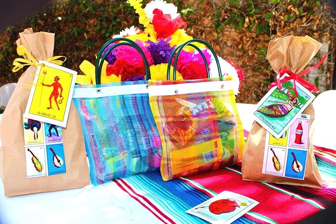 Alondra's Imports NEW (TM) Uniquely Designed Mini Tote Favor Bags - Mexican Candy & Mercado Bags (Mesh) - 10 x 7 - Multi-Colored (24 PACK)