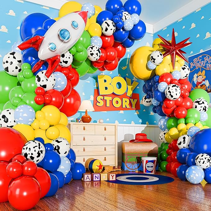 ALL-IN-1 Toy Story Balloons Arch Kit for It's A Boy Story Baby Shower Decorations Theme – Toys Story Balloon Garland Kit with Cloud & Cow Toy Story Balloons for First Boy Story Birthday Party Supplies