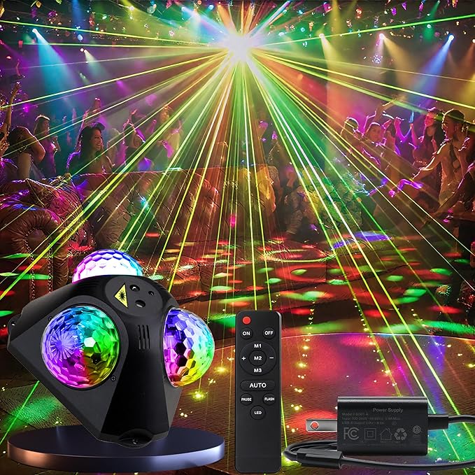 Disco Ball Party Lights Indoor Outdoor, Dj Lights Disco Ball Decor Party Strobe Light for Parties 3 Disco Balls Sound Activated with Remote Control Disco Light for Christams Halloween KTV Club Party