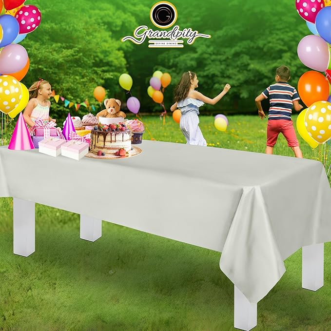 Grandipity 12 Pack Premium Disposable Plastic Tablecloth 54 Inch. x 108 Inch. Decorative Rectangle Table Cover - Light Grey