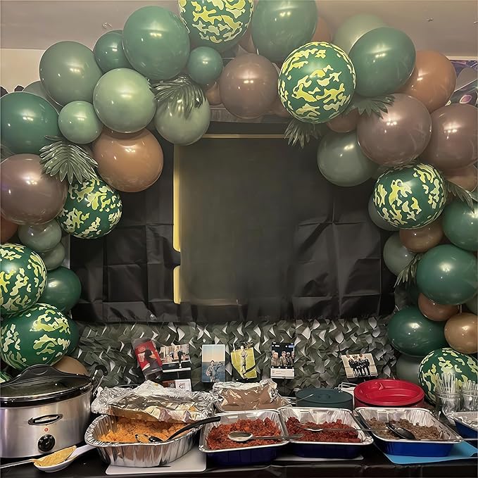Green and Brown Army Balloons Set, 12 Inch Dark Sage Green Retro Light Coffee Brown Camo Latex Balloons for Camouflage Birthday Party Hunting Soldier Camping Jungle Themed Party Decorations Supplies