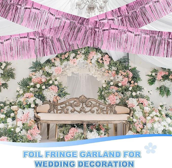 PATIKIL Foil Fringe Garland 10 Feet, 3 Pack Metallic Tinsel Streamers Fringe Banner Wall Hanging Curtain Backdrop for Wedding Birthday Christmas New Year Party Decoration, Rose Red