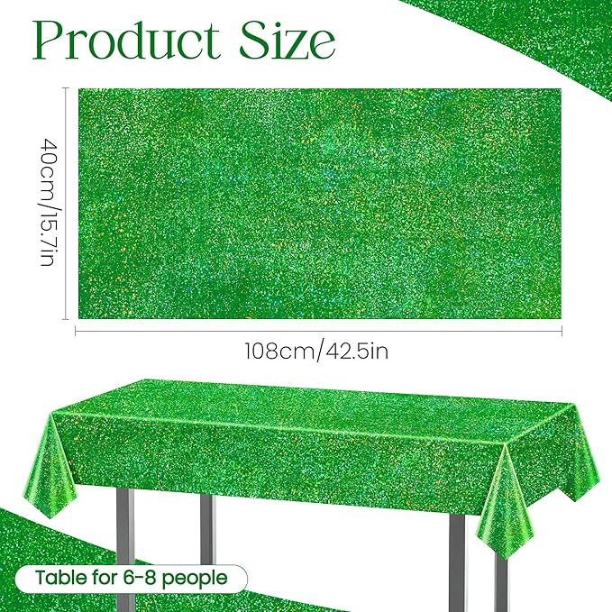 2 pcs Green Holographic Tablecloth 40" x 108" Christmas Table Cloth Shimmer Shining Plastic Metallic Table Cover for Jungle Safari St. Patrick's Day Baby Shower Birthday Party Decoration Supplies