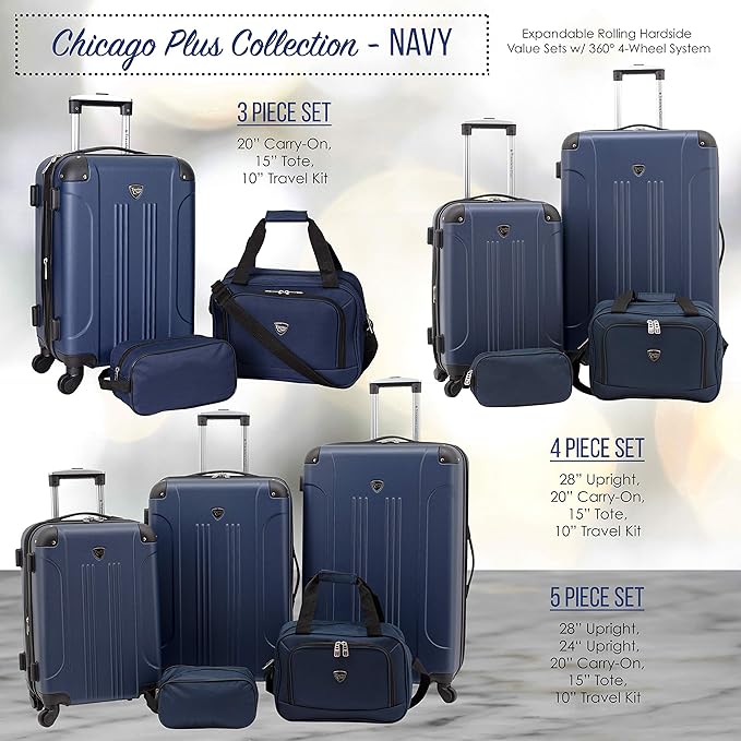 Travelers Club Chicago Hardside Expandable Spinner Luggages, Navy Blue, 5 Piece Set, TCL-77995-410