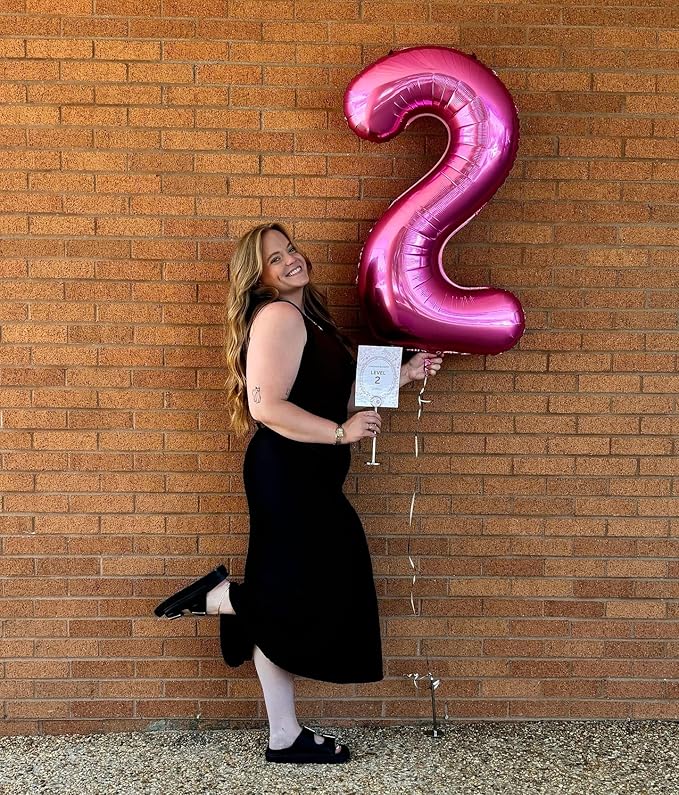 40 Inch Hot Pink Number 2 Balloon, Giant 2 Number Balloons for 2nd Birthday Decorations, Party Supplies for Baby Boy Girl, Hot Pink Party Decor