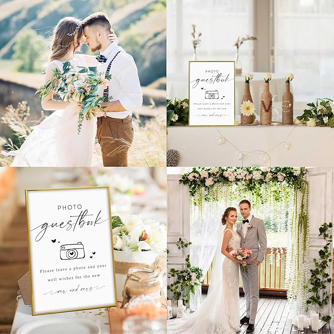 Wedding Photo Guest Book Sign, 8"X 11" Gold Frame Wood Wedding Sign with Stand, Bridal Shower Guest Book Alternative, Engagement Party Decorations, Favors for Ceremony and Reception-5