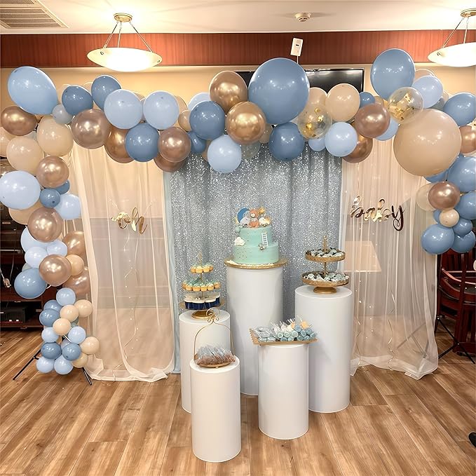 Dusty Blue Balloon Set, 60Pcs 12 Inch Slate Muted Baby Blue Fog Pastel Light Blue White Sand Balloon with Metallic Confetti Champagne Gold Balloons for Boy Birthday Party Baby Bridal Shower Decortaion