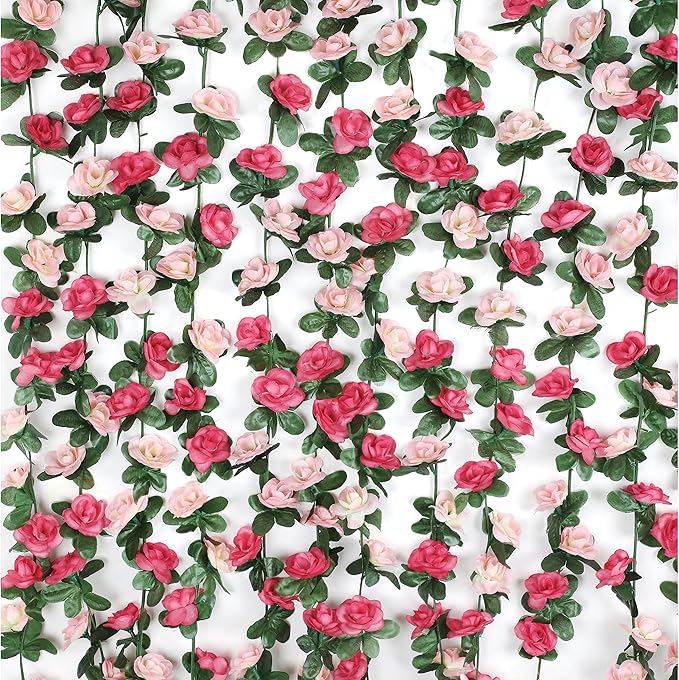 BLEUM CADE 2Pcs 16.4Ft Flower Garland Artificial Rose Vines for Bedroom, Cute Fake Hanging Flower Vines Floral Garland Decorations for Wedding Party Wall Room Decor Aesthetic