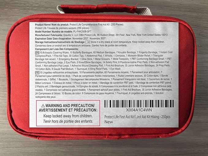 Protect Life First Aid Kit for Home & Business, 250 Pcs - Emergency Medical Kit for Camping & Hiking
