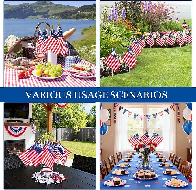 HOOSUN Small American Flags On Stick,24 Pcs 4th of July Decorations Outdoor Mini USA Flag 4''x6'',American Flags for Outside,Fourth of July Flag Patriotic Decor for Yard Patio,Memorial Day Decorations