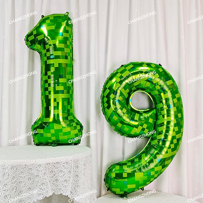 40 inch giant Green pixel miner game number 7 balloon Large mining theme foil balloon 0-9 Suitable for pixel game parties children's birthdays party anniversary celebrations baby shower decoration