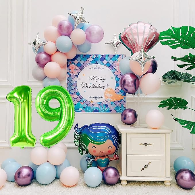 Smlpuame 40 inch Number Balloon 0-9 Green Large Number 19 Balloons,Digital Balloons for Birthday Party Celebration Decorations Supplies, Helium Foil Number Balloons for Wedding Anniversary