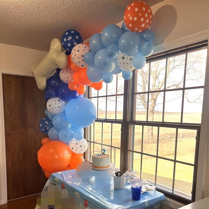 Blue and Orange Balloons Set, 12 Inch Orange Royal Pastel Dark Blue Balloon with Paw Print Balloons for Boys Girls Dog Puppy Paw Theme Decor Baby Shower Birthday Party Decorations Supplies