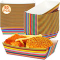 50 PCS Cinco De Mayo Decorations, Large Capacity Fiesta Plates, Serape Pattern Cinco De Mayo Paper Trays Mexican Food Trays Fiesta Hot Dog Trays, Disposable Mexican Theme Party Decorations