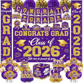 2026 Graduation Decorations - Purple Congrats Grad Party Supplies include Card Box, Backdrop, Banner and Balloons for Class of 2026 Decorations Set
