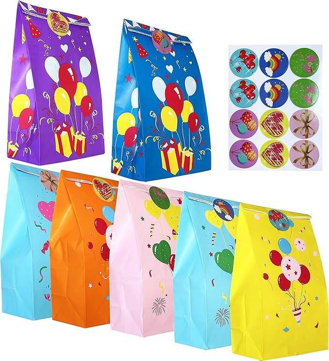 Artseen 20 pcs Paper Bags with Birthday Party Favors Bags Goody Bag for cookie, biscuit, candy, small gift (5.1 X 3.1 X 9.4 inches). (Balloon Set)