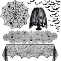5Pack Halloween Decorations Indoor Halloween Spider Web Tablecloth Table Runners Fireplace Mantel Scarf Cobweb Lampshade Scary 3D Bats for Halloween Spooky Home Decor