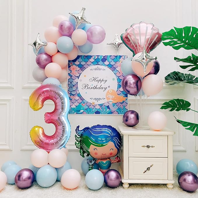 Smlpuame 40 Inch Number Balloons 0-9 Rainbow Gradient Large Number 3 Balloons, Digital Balloons for Birthday Party Celebration Decorations, Helium Foil Number Balloons for Wedding Anniversary