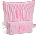 Christmas Gifts for Women - Christmas Stocking Stuffers, Personalized Small Makeup Bag for Purse Travel Makeup Bag Set, Initial Make up Bag Pouch,Birthday Gifts for Women, Pink Letter H