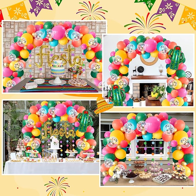 Geefuun Cinco De Mayo Fiesta Party Decorations - Mexican Themed Balloons Garland Arch Kit + Circle Dot Garland for Birthday Decor Supplies (No Air Pump)