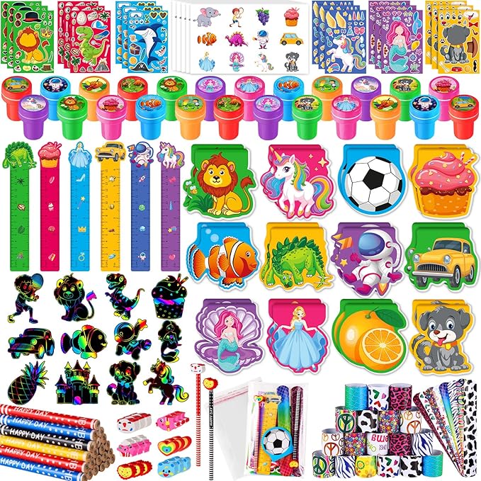 BenLouis 240Pcs Kids' Party Favors Sets Stampers Pencils Stickers School Stationery Bulk for Kids 4-8-12 Classroom Birthday Candy Goodie Bags Pinata Stuffers Rewards Gifts Supplies