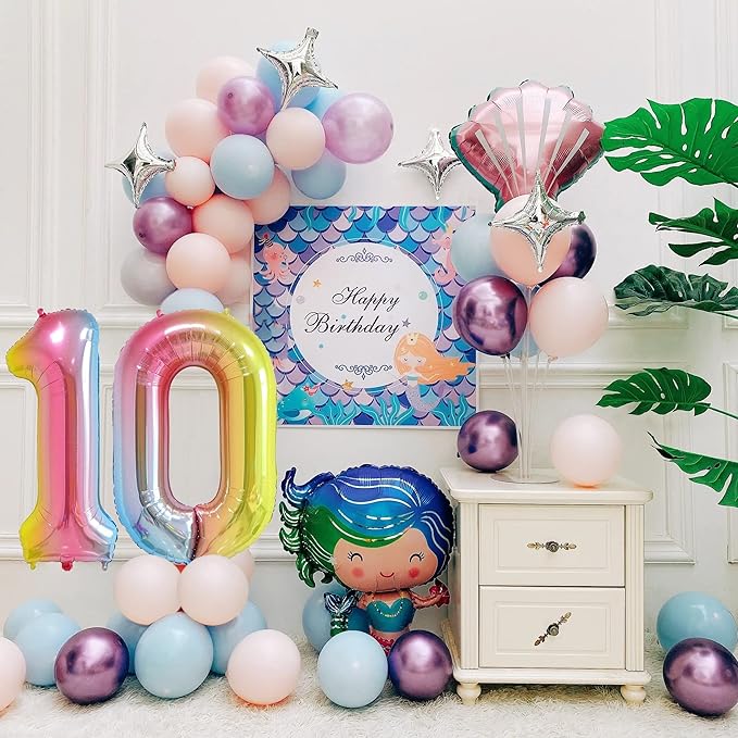 Smlpuame 40 Inch Number Balloons 0-9 Rainbow Gradient Large Number 10 Balloons, Digital Balloons for Birthday Party Celebration Decorations, Helium Foil Number Balloons for Wedding Anniversary