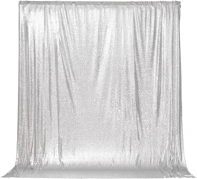 PartyDelight Silver Sequin Backdrop 6x7ft - High Density 3mm Shimmer Sequin Background with 4-Inch Rod Pocket, Sparkly Photography Curtain for Birthday, Disco, TikTok & Live Decor