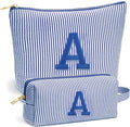 Christmas Gifts 2025 for Girls - Stocking Stuffers for Teen Girls, 6 7 8 9 10 11 12 Year Girl Birthday Gift, Personalized Initial Travel Makeup Bag Set, Christmas Birthday Gifts for Girl,Blue A
