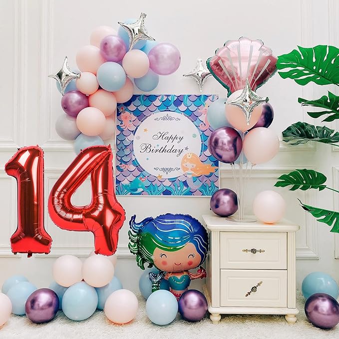 Smlpuame 40 inch Number Balloon 0-9 Red Large Number 14 Balloons,Digital Balloons for Birthday Party Celebration Decorations Supplies, Helium Foil Number Balloons for Wedding Anniversary