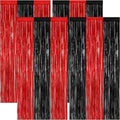 4 Pack Halloween Wall Backdrop, 3.28 FT x 7.05 FT Red and Black Party Streamer, Metallic Tinsel Curtains Fringe Backdrop Foil Streamer, Halloween Hanging Decor Casino Theme Party Decorations