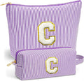 Initial Makeup Kit - Cosmetic Bags for Women, Make up Bag Set Portable Travel Toiletry Bag with Zipper, Cute Purple Stuff Birthday Gifts for Women Mom Girlfriend, Purple Letter C
