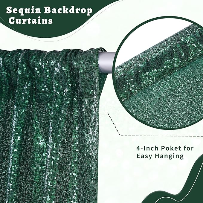 B-COOL Emerald Green Sequin Backdrop Curtains 4 Packs 2ftx8ft Sparkle Backdrop Fabric Glitter Backdrop for Party Ceremony Wedding Birthday Decoration