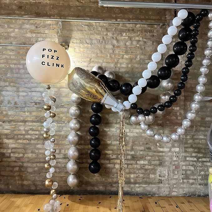 Black Linking Balloons, 100PCS Linked Balloon with Tail for Balloon Wall Arch and Chains, Quick Linkable Balloons for Wedding Birthday Baby Shower Engagement Graduation Party Decorations (10inch)