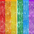 2Pack Rainbow Foil Fringe Curtains Backdrop Decorations, Rainbow Metallic Tinsel Foil Streamers Curtain Photo Booth Background for Birthday Wedding Engagement Bridal Shower Unicorn Party Decorations