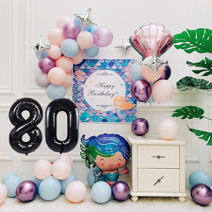 Smlpuame 40 inch Number Balloon 0-9 Black Large Number 80 Balloons,Digital Balloons for Birthday Party Celebration Decorations Supplies, Helium Foil Number Balloons for Wedding Anniversary