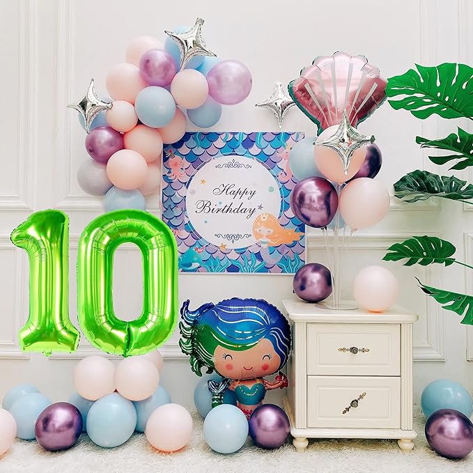 Smlpuame 40 inch Number Balloon 0-9 Green Large Number 10 Balloons,Digital Balloons for Birthday Party Celebration Decorations Supplies, Helium Foil Number Balloons for Wedding Anniversary