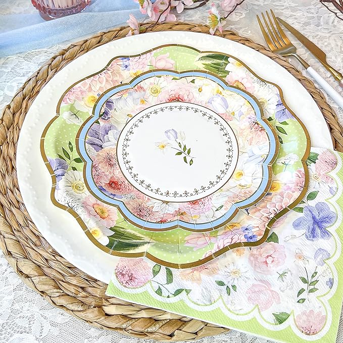 Kate Aspen Tea Party Decorations, Colorful Pastel Plates And Napkins Garden Party Supplies for Adults Bridal Showers, Baby Shower Decorations, Birthdays, 62 Pc, 16 Guests