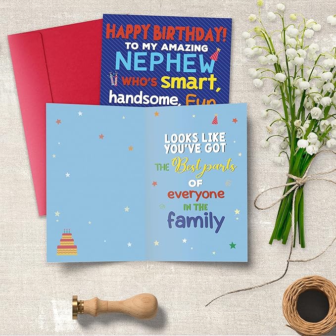 Nephew Birthday Card, Funny Birthday Card Gifts for Nephews from Aunt Uncle, Heartwarming Greeting to A Wonderful Nephew