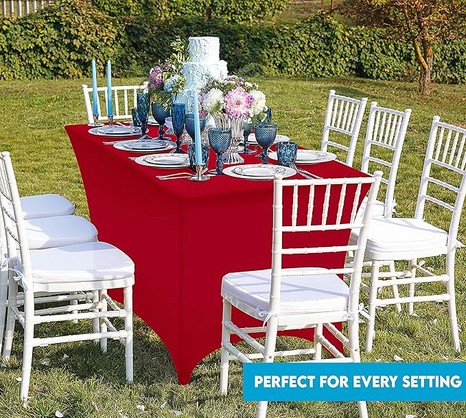 Utopia Kitchen Spandex Tablecloth 1 Pack [6FT, Red] Tight, Fitted, Washable and Wrinkle Resistant Stretch Rectangular Patio Table Cover for Event, Wedding, Banquet & Parties [72Lx30Wx30H Inch]