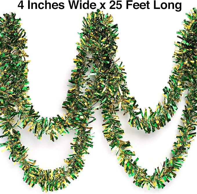 Anderson's Metallic Green & Gold Tinsel Twist Garland, 25ft Holiday Decoration, Christmas Tree Trim, Parade Float Decor, Party Supplies, Halloween, Graduation, Indoor/Outdoor Event Garland